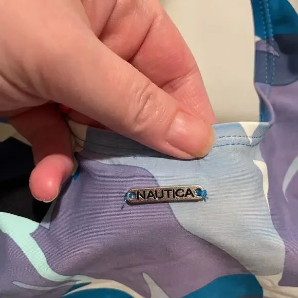 Nautica Brand Blue Purple Floral One Piece Swimsuit Size XL Cross Back - Picture 5 of 6